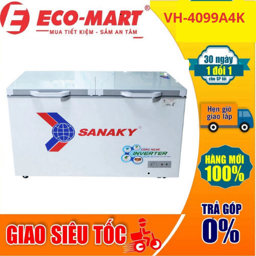 4099A4K Tủ đông Sanaky Inverter VH-VH-4099A4K mặt kính cường lực màu xám