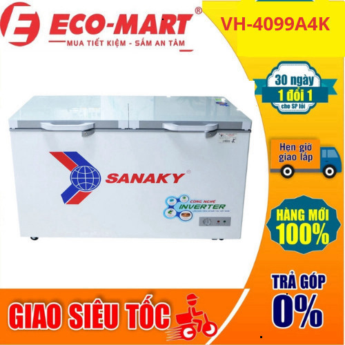 4099A4K Tủ đông Sanaky Inverter VH-VH-4099A4K mặt kính cường lực màu xám