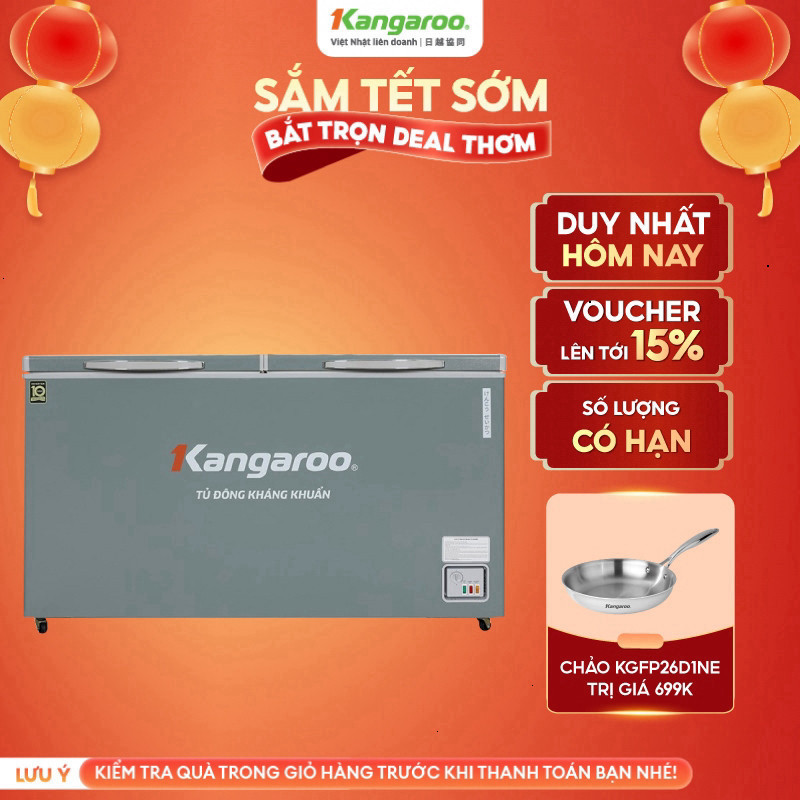 Tủ đông  Inverter  Kangaroo kháng khuẩn 430 lít thiết kế 1 ngăn 2 cánh KGFZ490IG1