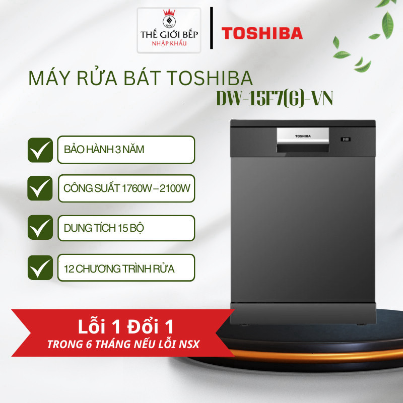 Máy Rửa Chén Toshiba OriginClean DW-15F7(G)-VN 15 Bộ – HyperDry Sấy Khí Nóng – Miễn Phí Lắp Đặt