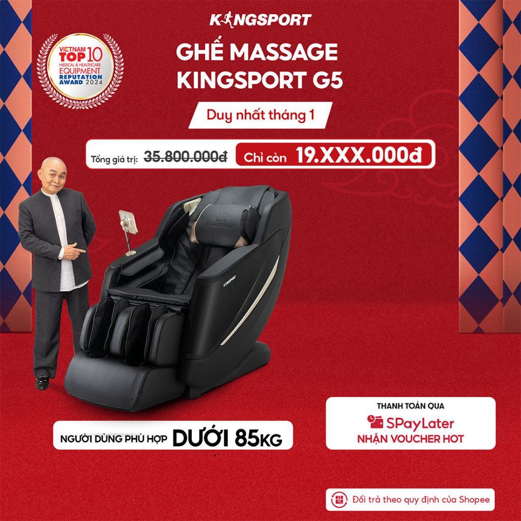 Ghế massage KINGSPORT Standard G5 BLACK cao cấp con lăn 3D với 8 bài tập, massage chuyên sâu