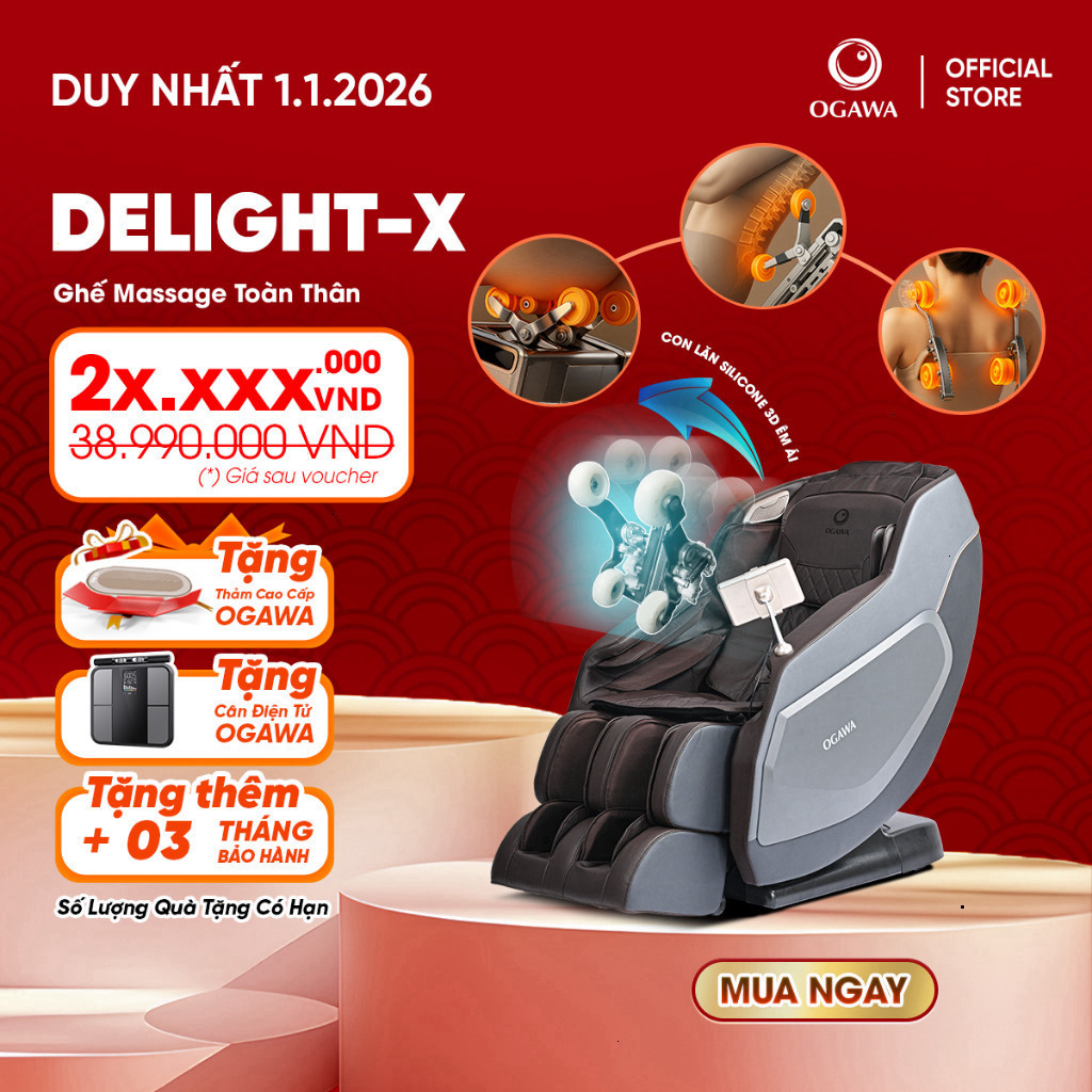 Ghế massage toàn thân OGAWA Delight X- Trục SL Track, con lăn lòng bàn chân và bắp chân