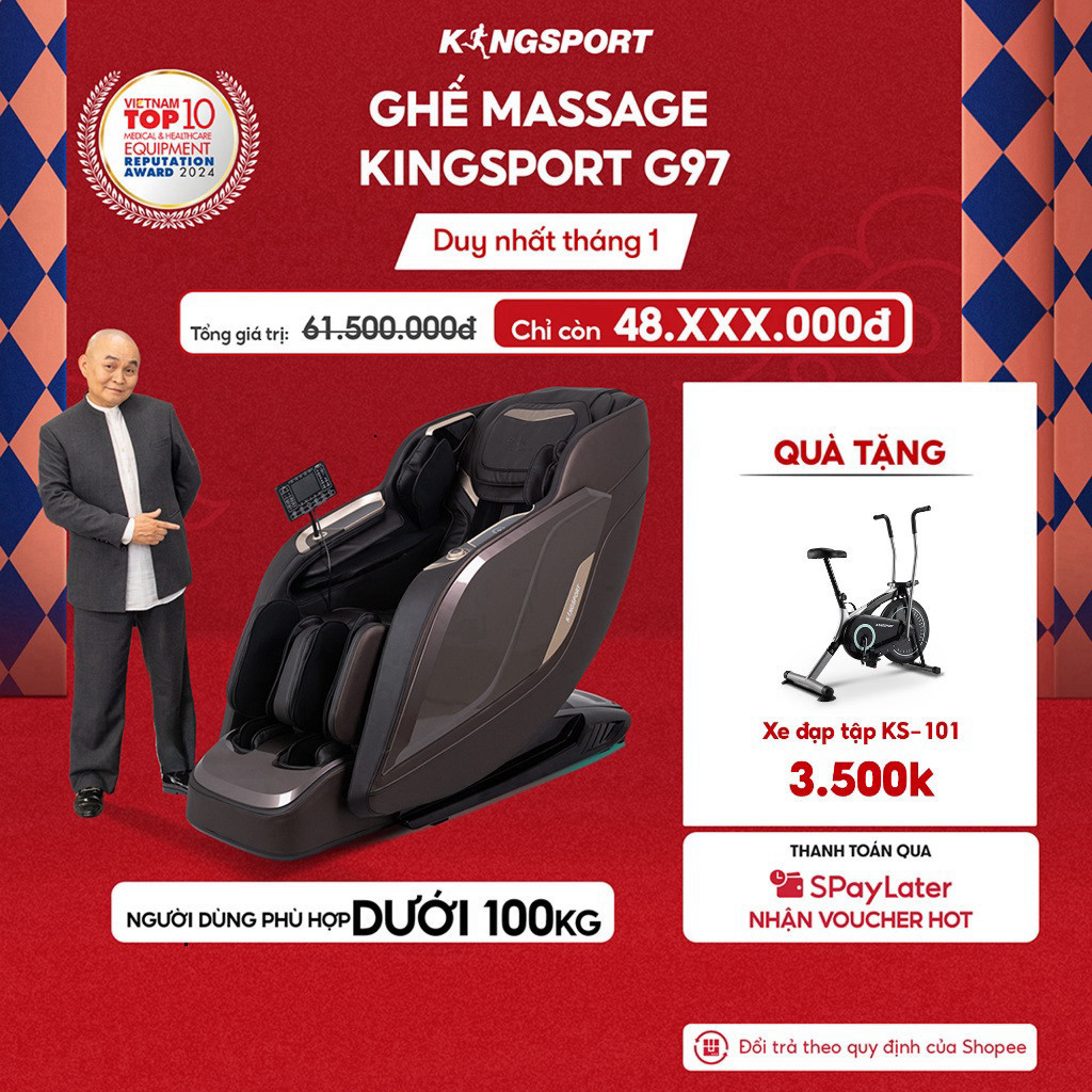 Ghế massage toàn thân cao cấp KINGSPORT DELUXE G97 chế độ massage 3D Ultra, 10 chương trình massage