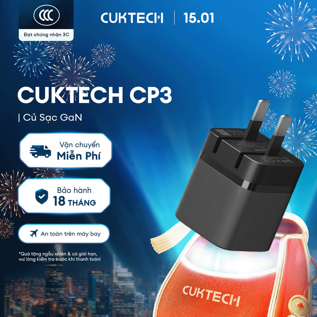 Củ Sạc GaN CUKTECH CP3 1C | Công Suất 30W | Hỗ Trợ Sạc Nhanh | Thiết Kế Nhỏ Gọn | Bảo Hành 18 Tháng 