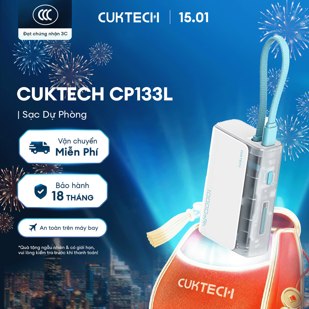 CUKTECH CP133L Sạc Di Động Kèm Cáp | Sạc Nhanh 33W Max | Dung Lượng 10.000mAh | Bảo Hành 18 Tháng LP