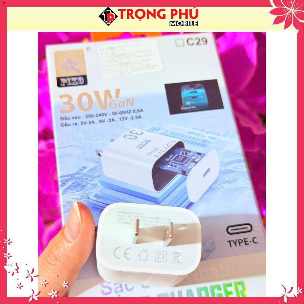 Cốc sạc Piko C29 30w  cắm TypeC