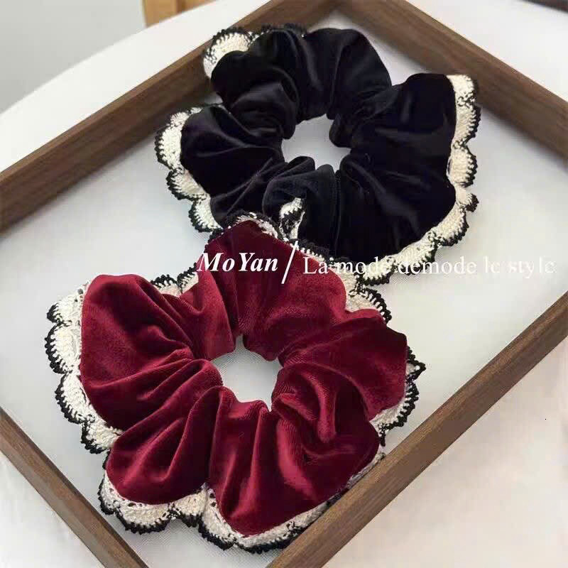 Cột tóc nhung viền ren chất liệu cao cấp mềm mịn, Scrunchies sang chảnh phong cách vintage Zichi SCN