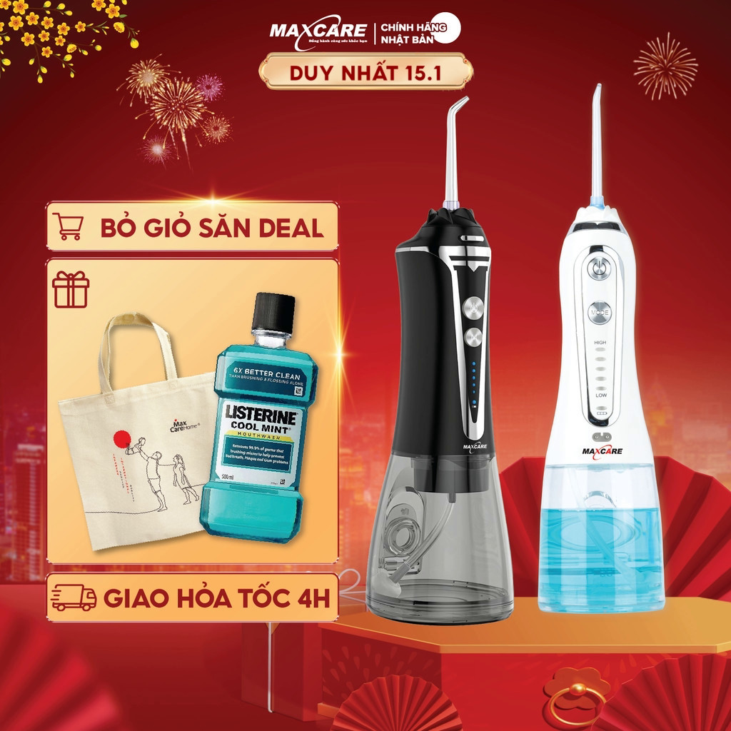 Máy tăm nước cầm tay mini Maxcare Max456S/456SE/468PRIME Nhật Bản, Công nghệ phun ngắt quãng, Tia nư