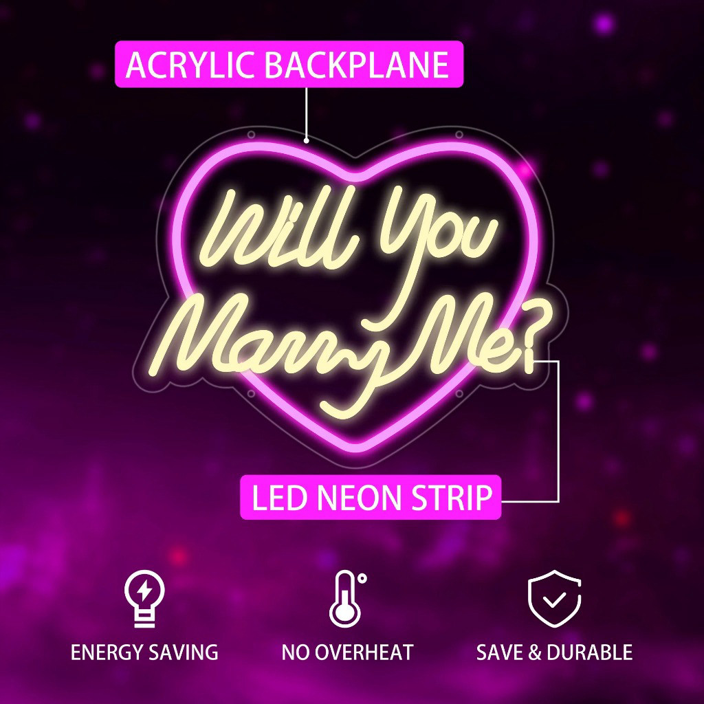 Đèn Led Neon "Will You Marry Me" Cổng USB - Decor Trang Trí Cốp Xe Cầu Hôn, Tiệc Cưới, Tỏ Tình Lãng 