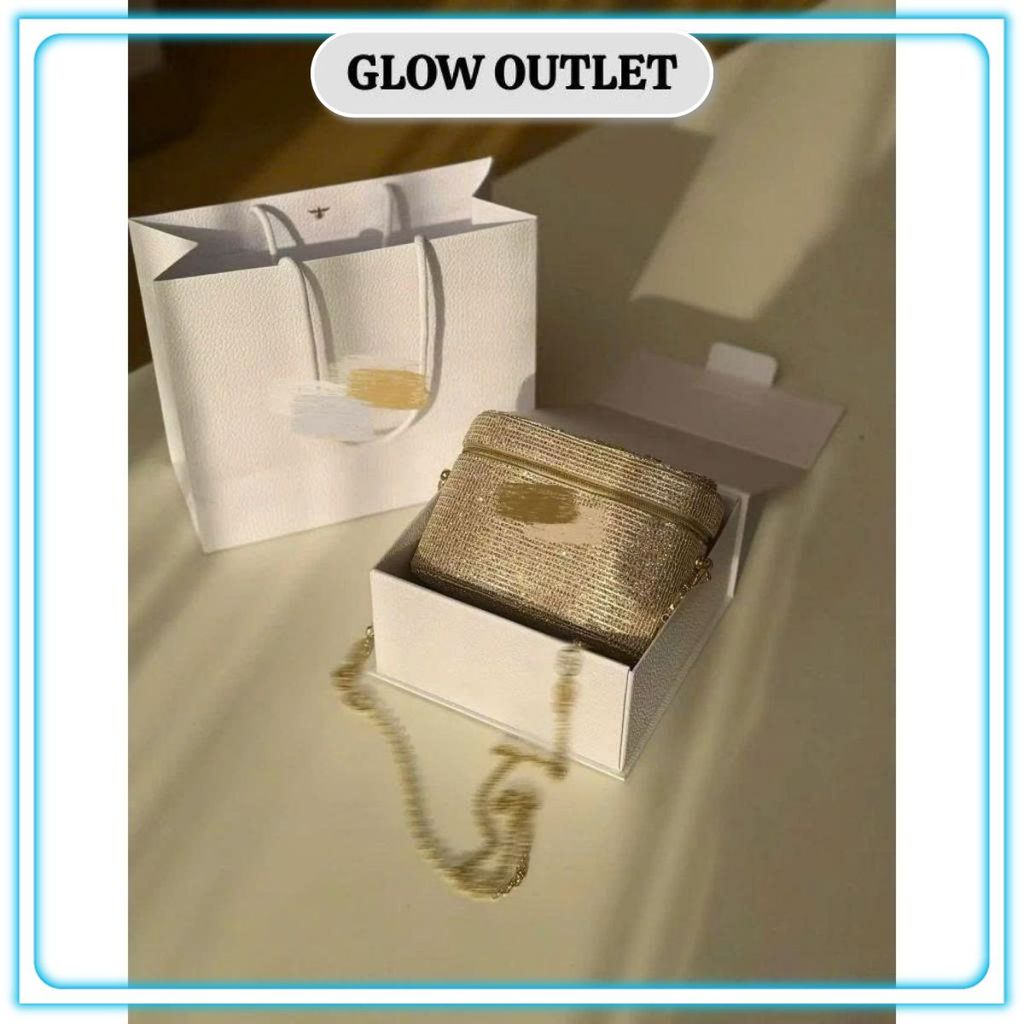 TÚI GIFT VANITY DIIII OOOO HOLIDAY ÁNH VÀNG LẤP LÁNH CÓ DÂY ĐEO CHÉO