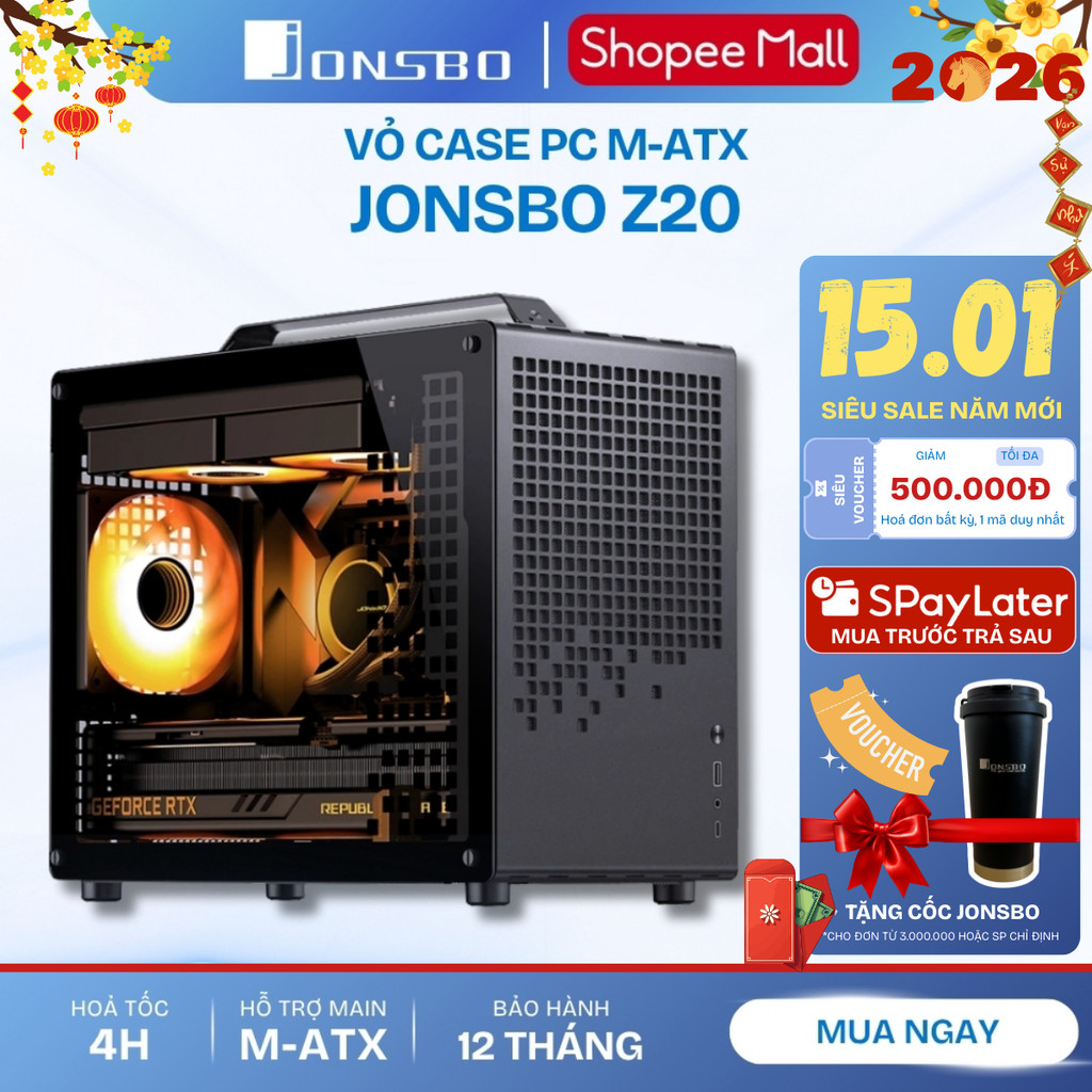 Vỏ Case PC Jonsbo Z20 Black – Kính cường lực, Hỗ trợ Micro-ATX/ITX, GPU 363mm, Radiator 240mm