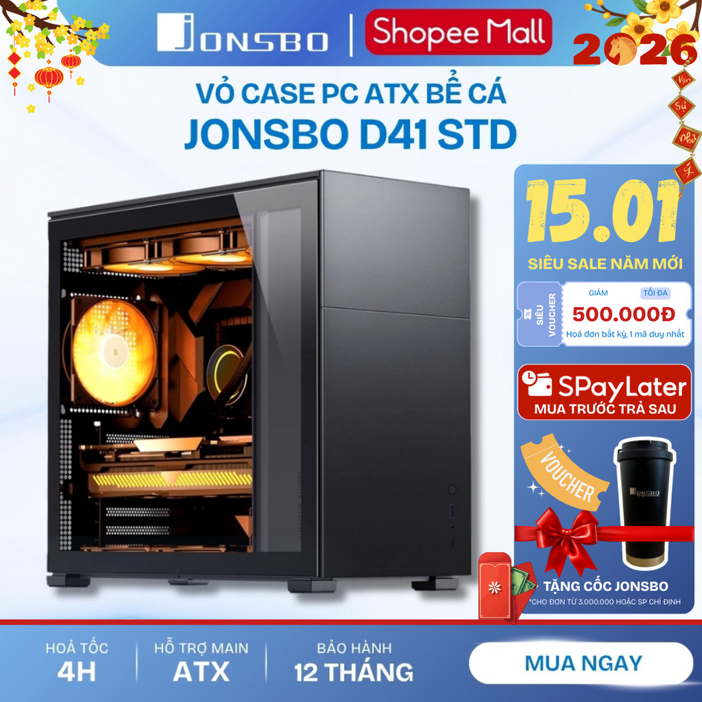 Vỏ Case Máy Tính PC Gaming Jonsbo D41 STD Black ATX M-ATX, Tản Nhiệt Nước 360mm Kính Cường Lực