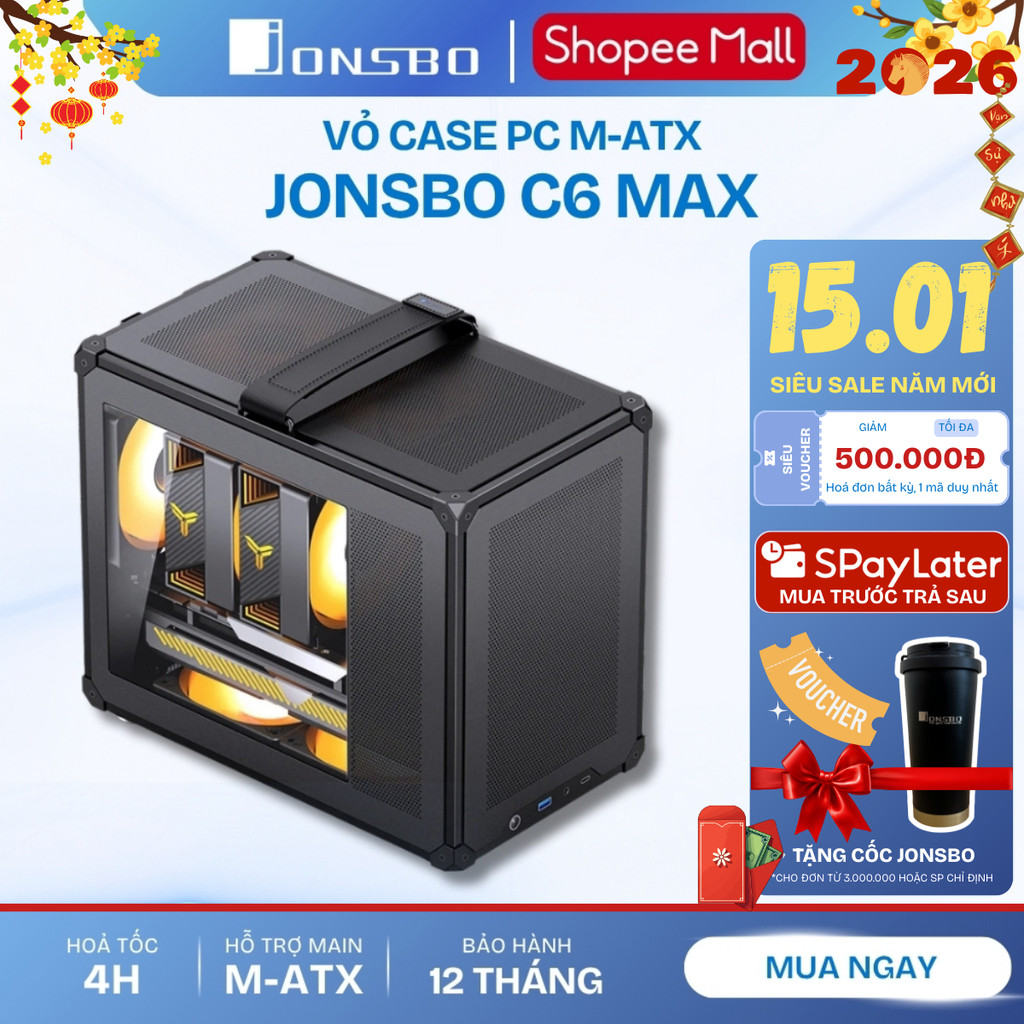 Vỏ Case PC Jonsbo C6 MAX White – M-ATX/ITX, Kính Cường Lực, Hỗ Trợ VGA 335mm, Nguồn ATX