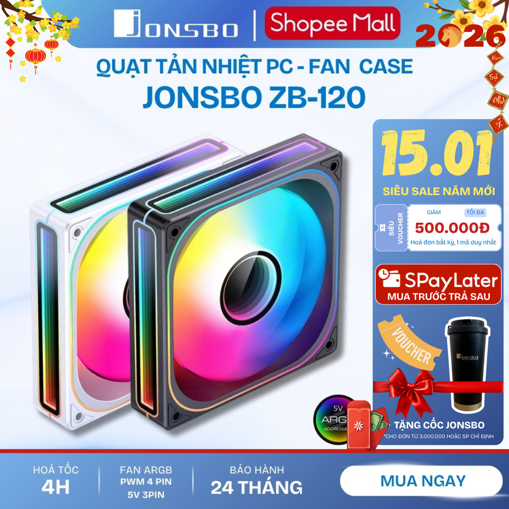 Quạt Tản Nhiệt Fan Led Jonsbo ZB-120 Fan Case PC CPU 12V Fan Nối Liền Chính Hãng