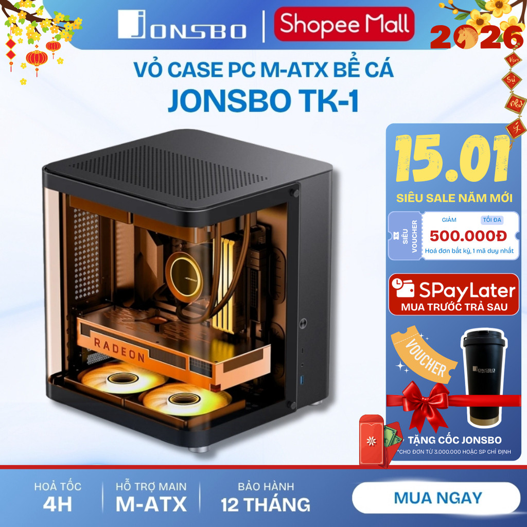 Vỏ Case PC Jonsbo TK-1 Black – Nhôm + Thép, Kính cường lực, Hỗ trợ M-ATX/ITX, Radiator 240mm