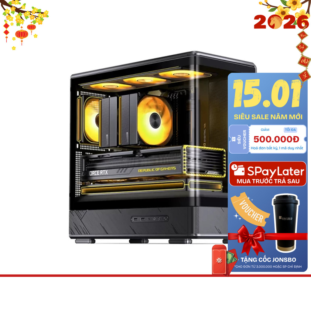 Vỏ Case Máy Tính Jonsbo D200 Black - Hỗ Trợ Main M-ATX | 3 Mặt Kính Cường Lực | VGA 410mm