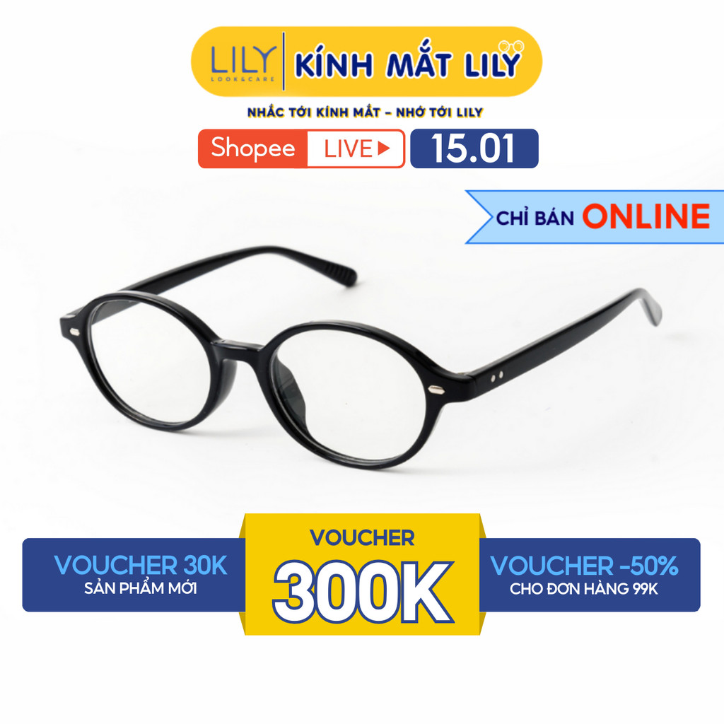 Kính cận nam nữ Lily Eyewear chất liệu nhựa cứng cáp mắt tròn giả cận thời trang 72351