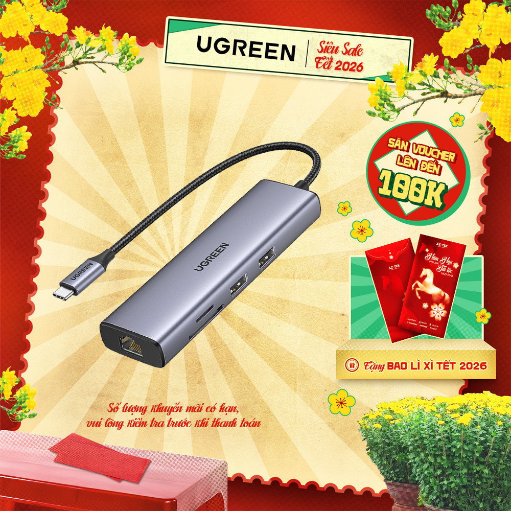 Hub chuyển đổi Type C UGREEN CM512, CM212 & CM195 | 7 in 1 | Hỗ trợ OTG | Sạc PD 100W | Bảo Hành 1 Đ