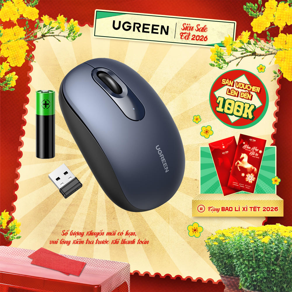 Chuột không dây 2.4G UGREEN MU105 | 4 mức điều chỉnh DPI | Độ yên tĩnh cao | Bảo Hành 18 Tháng 1 Đổi