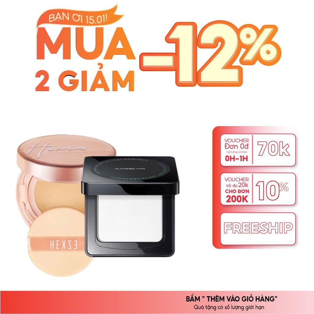 Combo Trang Điểm Nền Hoàn Hảo: Cushion Hexze + Phấn Nén Carslan – Mịn Lì, Lâu Trôi, Kiềm Dầu Cả Ngày