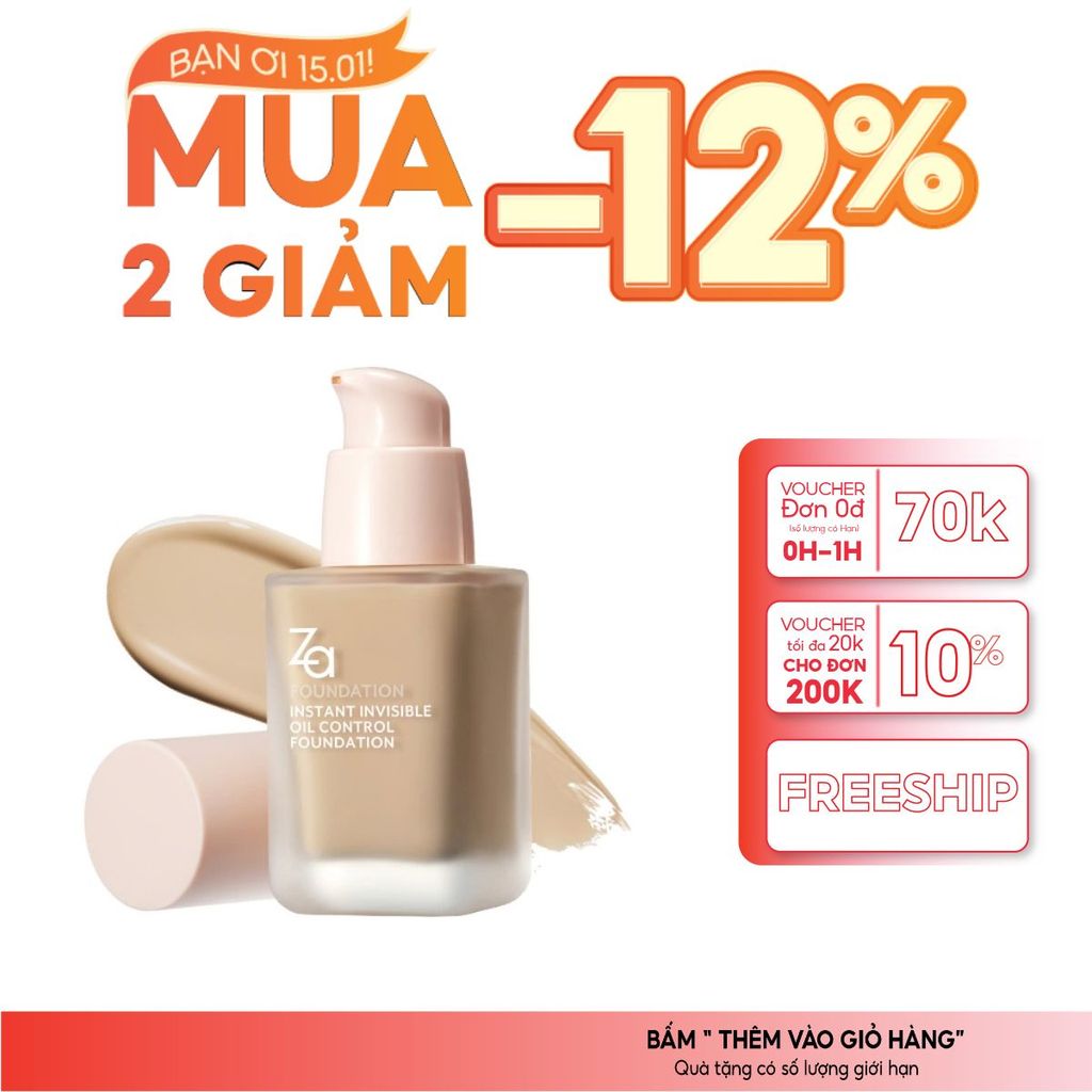 Kem Nền Za Instant Invisible Oil Control 25ml – Kiềm Dầu, Chống Thấm Nước & Che Phủ Cao