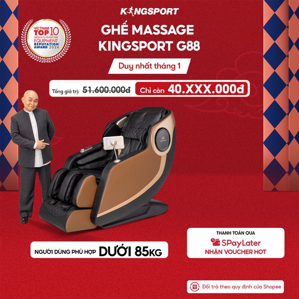 Ghế massage KINGSPORT G88 toàn thân cao cấp hệ thống túi khí êm ái, hệ thống con lăn 3D