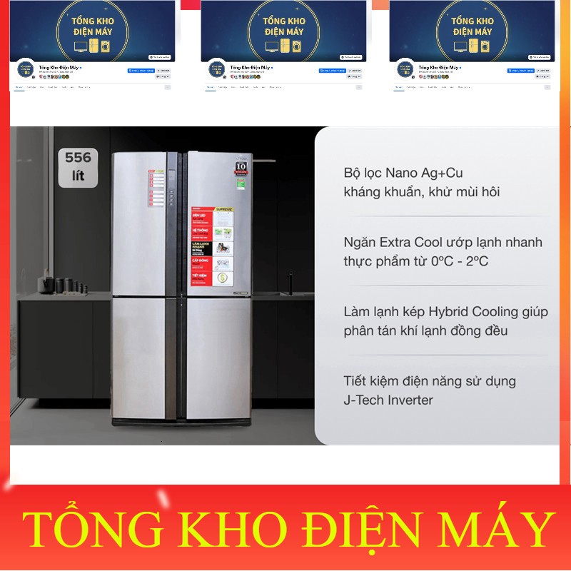 ib shop_ Tủ lạnh Sharp Inverter 556 lít SJFX631VSL (dung tích tổng 626 lít)  THÁI LAN _siêu khuyến m