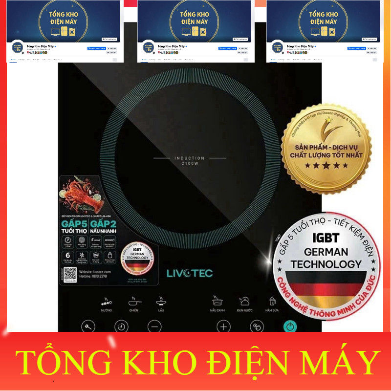 ib shop_ Bếp từ đơn Livotec Esmart LIS636 mâm từ Esmart lớn, công suất 2100W tặng kèm bộ 2 nồi lẩu _