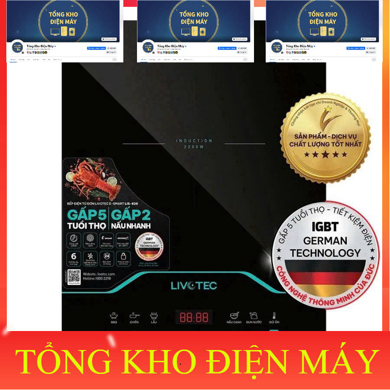 ib shop_ Bếp từ đơn Livotec Esmart LIS626 mâm từ Esmart đường kính lớn, truyền nhiệt nhanh đều, 2200