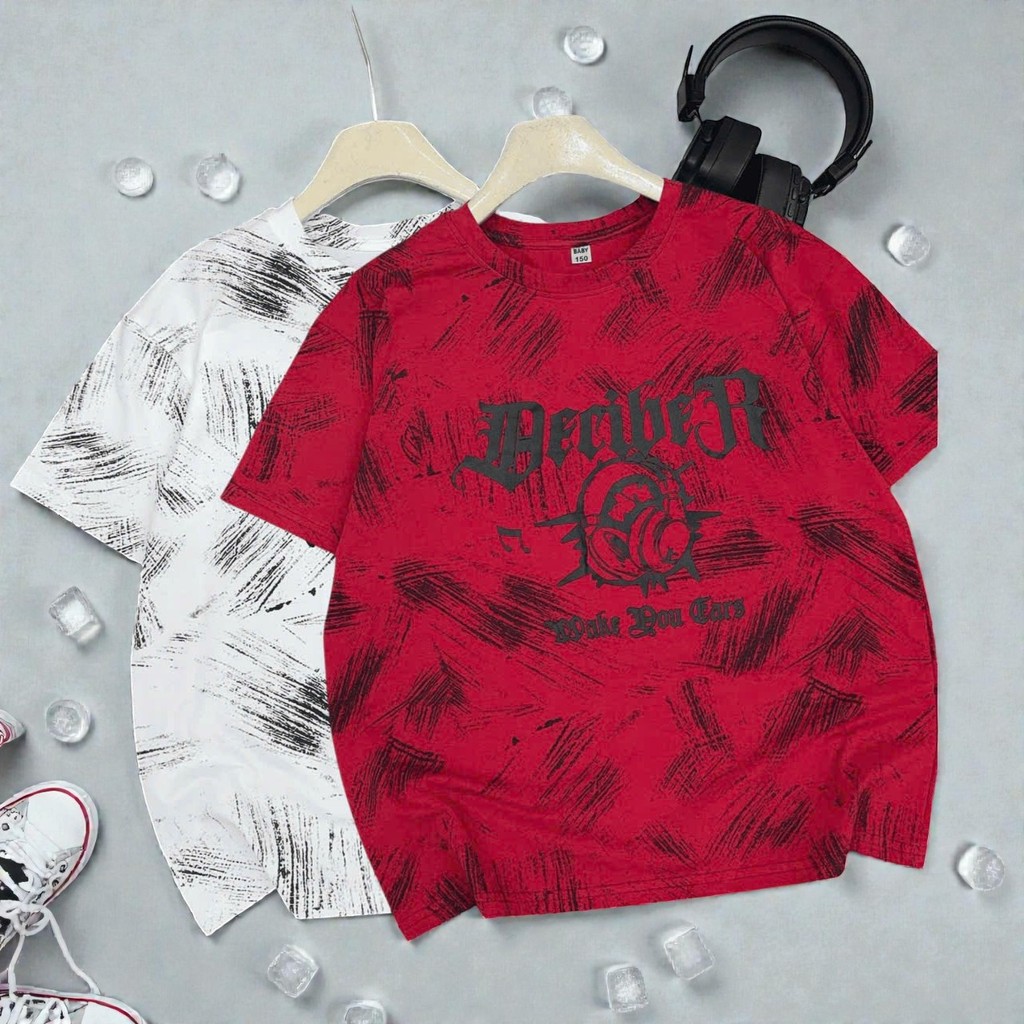 Áo PHÔNG cotton bé trai size 17-60kg, IN LOANG TAI NGHE, vải cotton mềm mát, co giãn tốt, thấm hút k