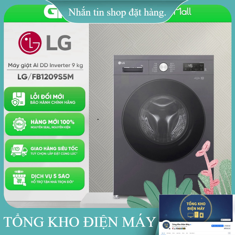 ib giảm thêm ✔️_  FB1209S5M  Máy Giặt Lồng Ngang LG AI DD™ Inverter 9 Kg FB1209S5M [Toàn Quốc] _hàng