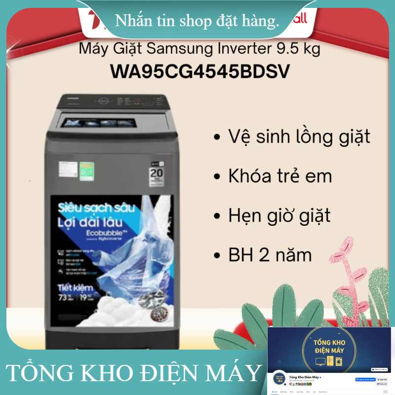 ib giảm thêm ✔️_  WA95CG4545BDSV  Máy Giặt Samsung Inverter 9.5 Kg WA95CG4545BD [TOÀN QUỐC] _hàng mớ