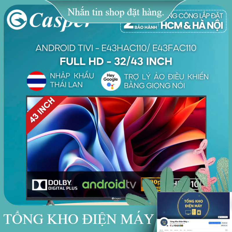ib giảm thêm ✔️_  [KHÔNG GIAO MIỀN TRUNG] Smart Android Tivi Casper 32 inch/ 43 inch  HD  E32HAC110/