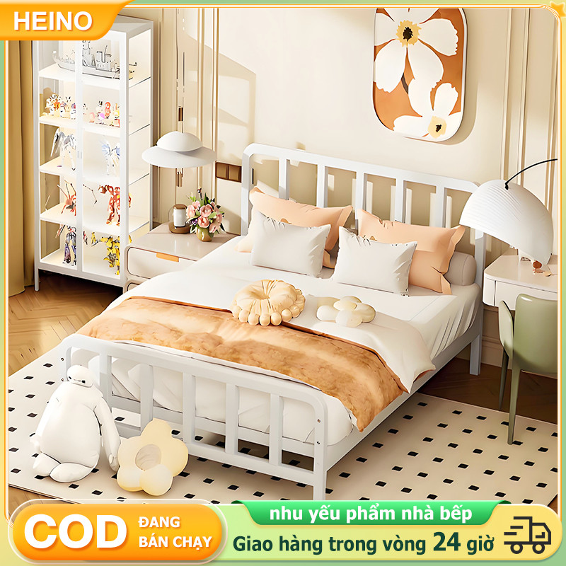 Giường gấp gọn sắt màu trắng kiểu kem dễ di chuyển giường 1m2x2m Không cần lắp ráp Nhiều kích cỡ màu