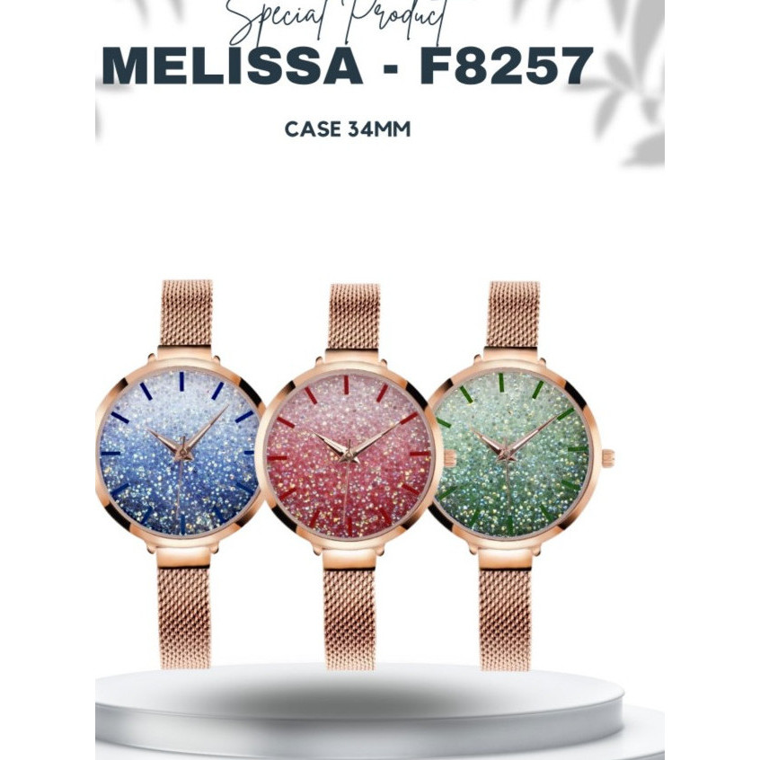 BẢO WATCH Đồng hồ nữ chính hãng Melissa F8257,dây thép Mesh,size:34mm, máy pin,mặt tròn,đá nhũ nhỏ x