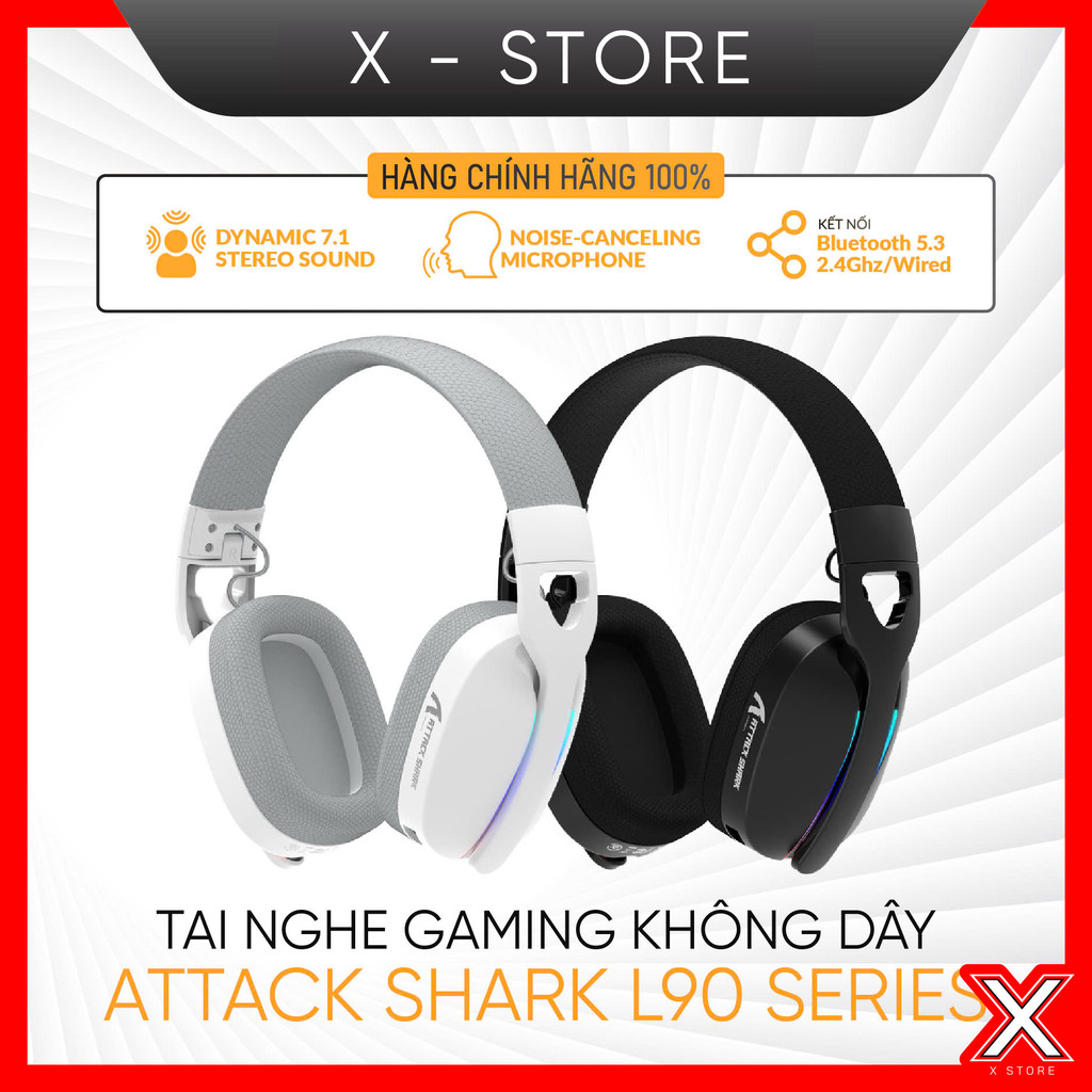 Tai nghe gaming không dây Attack Shark L90 Series (7.1 stereo sound / Tri-mode / RGB / 800mAh)