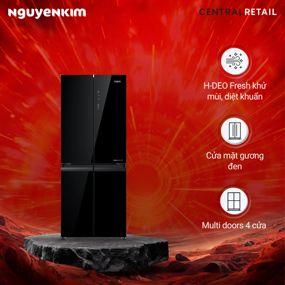 Tủ lạnh 4 cánh Aqua Inverter 410 lít ngăn đông dưới AQR-M466XA(GB)