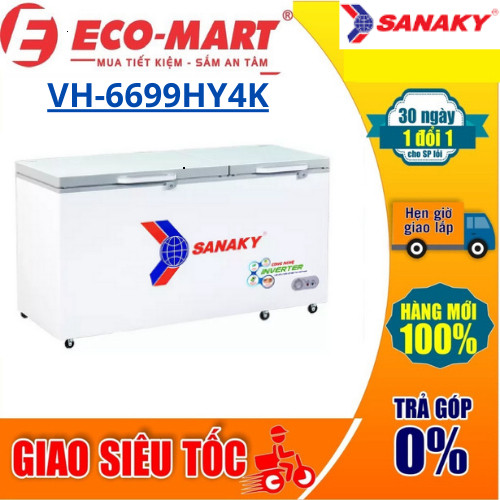 Tủ đông sanaky VH-6699HY4K 530/660L Inverter dàn đồng 1 chế độ,mặt kính (Tặng giao lắp đặt miễn phí)