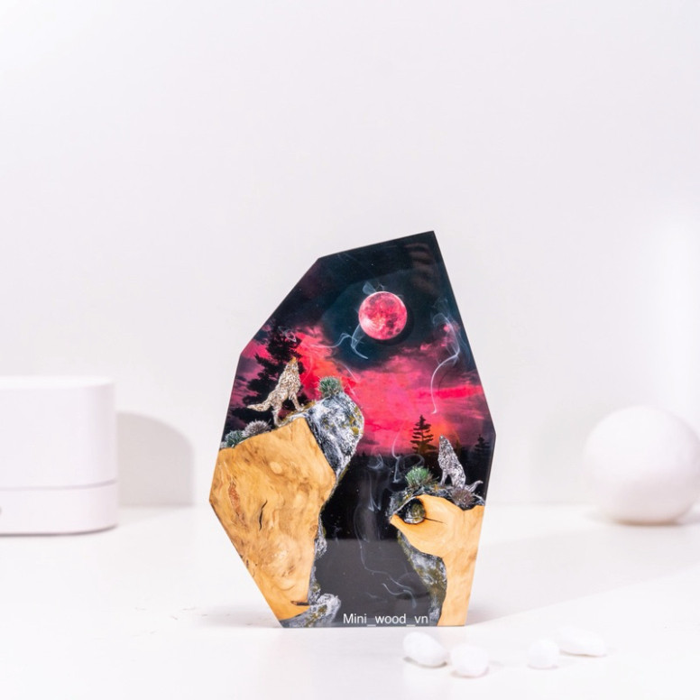 Đèn gỗ resin epoxy Hồ Ly, FOX epoxy lamp resin, Lamp resin epoxy handmade custom night light
