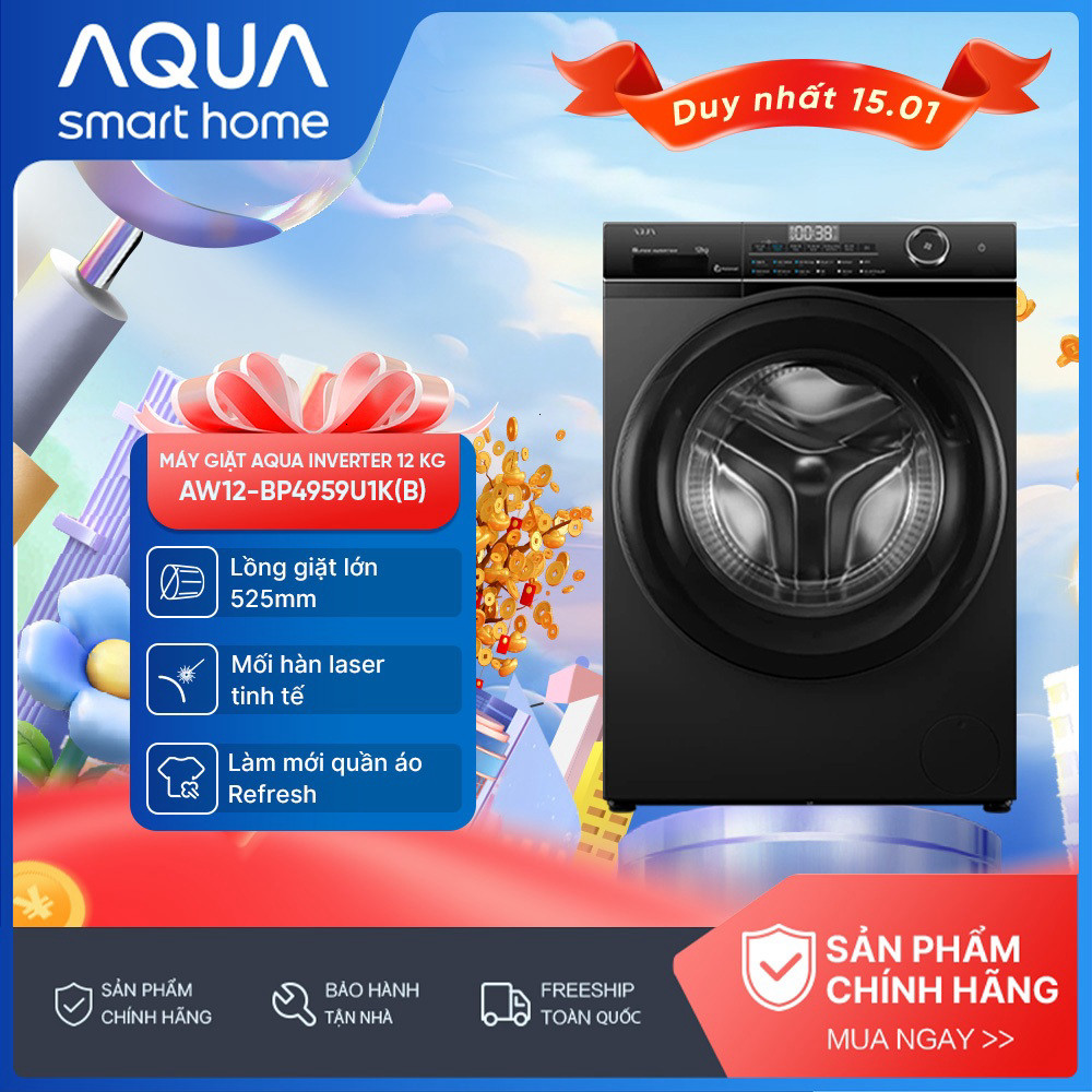 Máy giặt Aqua Inverter 12 kg AW12-BP4959U1K(B) - Bảo hành 2 năm - Hỗ trợ lắp đặt