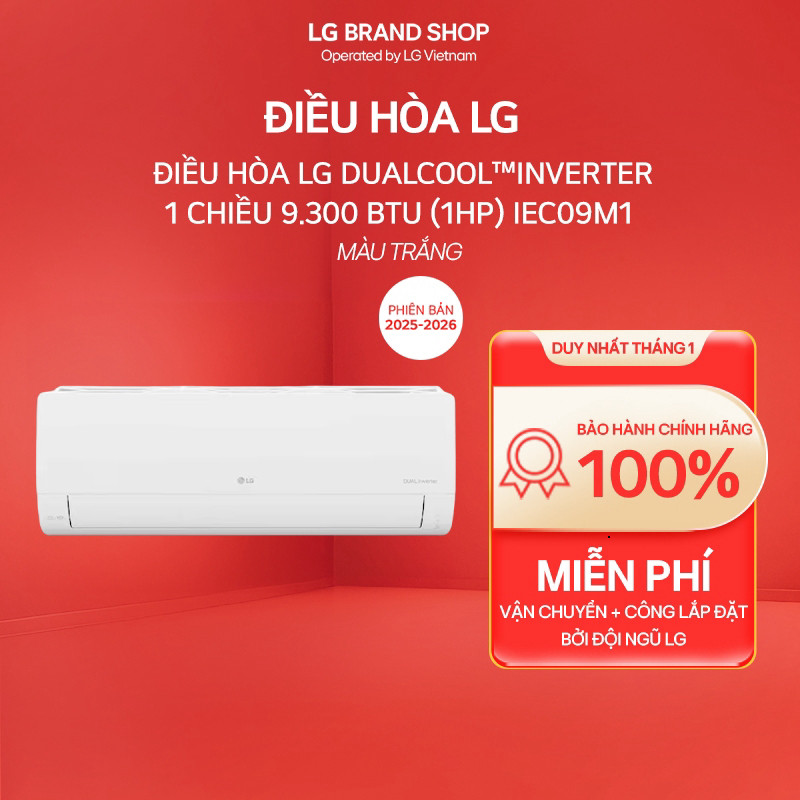[ Chỉ giao Bắc/ Trung]IEC09M1 - Điều hòa LG DUALCOOL™Inverter 1 chiều 9.300 BTU (1HP) IEC09M1