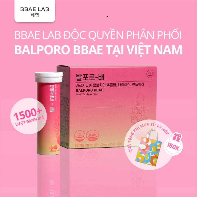 combo 3 ống tặng 1 sủi Balporo BBae Hàn Quốc, hỗ trợ giảm cân, phân phối độc quyền bởi BBae Lab