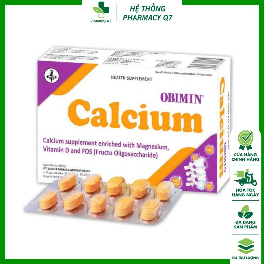 OBIMIN Calcium hỗ trợ bổ sung Calci và Magne, vitamin D và FOS (30 viên)