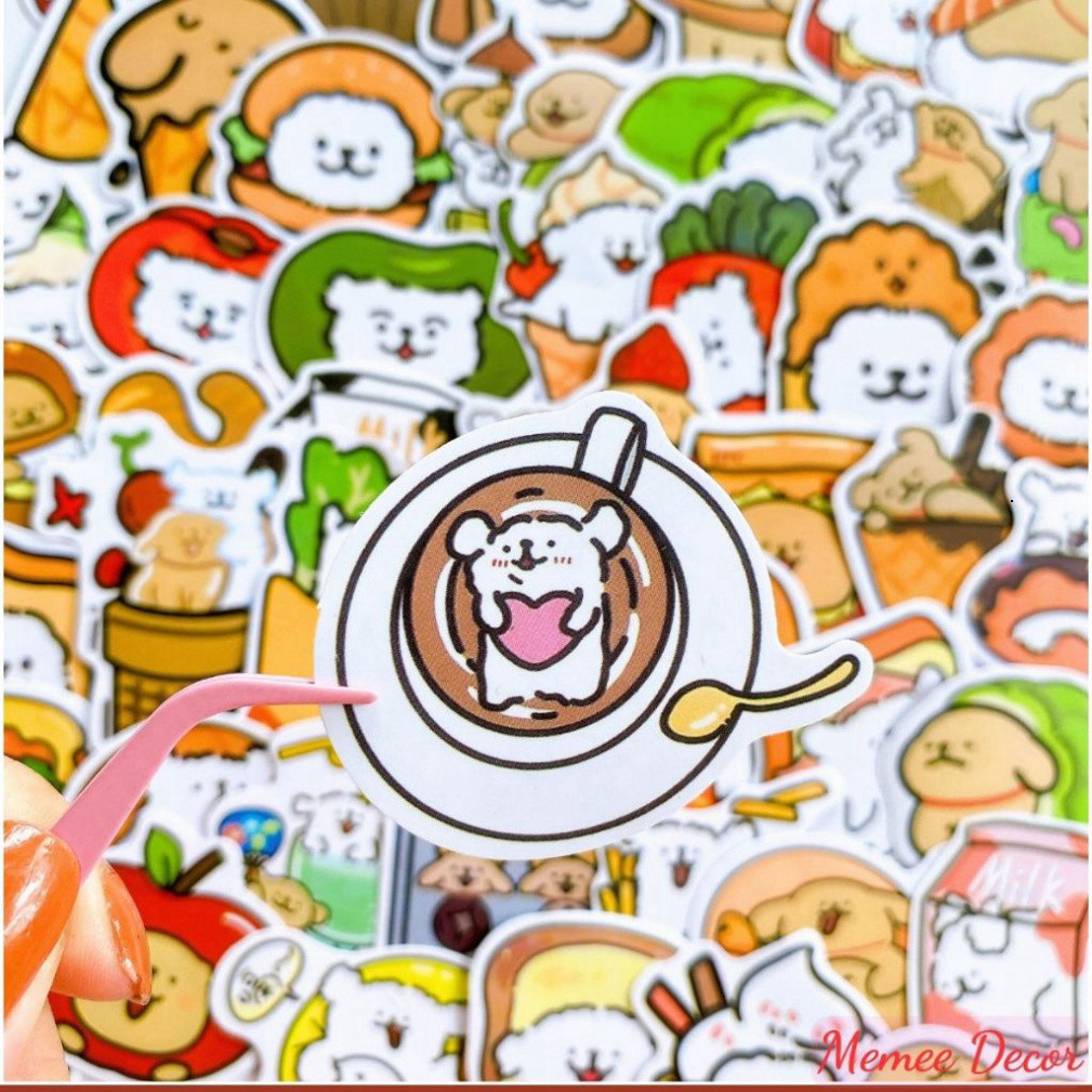 Bộ 80 Sticker Hoạt Hình Vui Nhộn Hình Chó Nâu Chó Trắng Đáng Yêu Cute 132