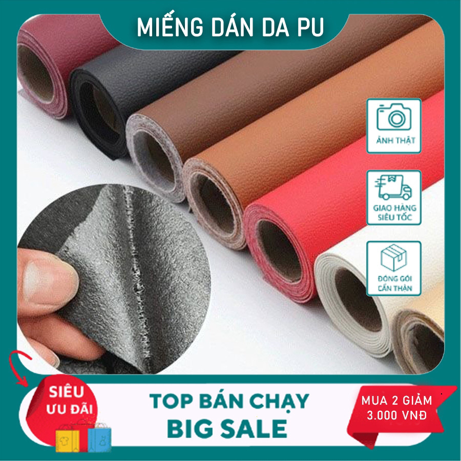 Da dán ghế sofa, ghế ôtô, miếng da Pu tự dính nhiều kích thước dùng sữa chữa đồ da đa năng