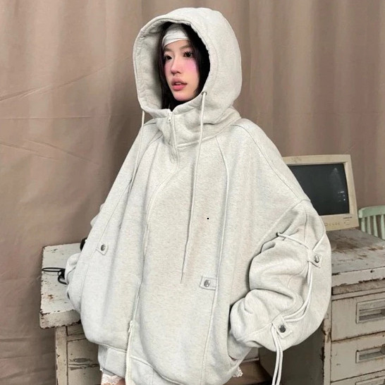 Áo Khoác Zip Cổ Cao Phối Dây Cúc YC1996 - Áo khoác nỉ dây kéo phối cúc bấm cực đẹp