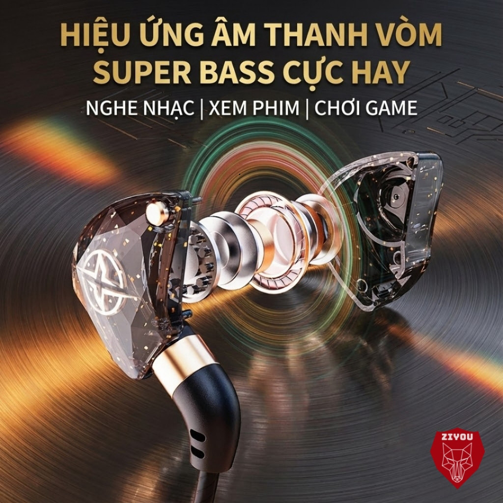 Tai Nghe Nhét Tai ZIYOU X6 Premium, Chống Ồn Cực Tốt, Âm Thanh Super Bass, Tích Hợp Mic Chơi Game .