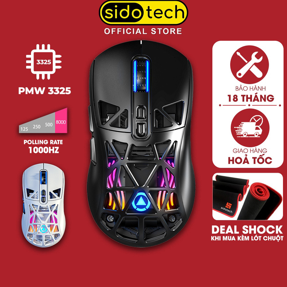 Chuột gaming không dây SIDOTECH YINDIAO G17 bluetooth pin sạc nhẹ có lỗ chip PMW3325 3 mode wirless 