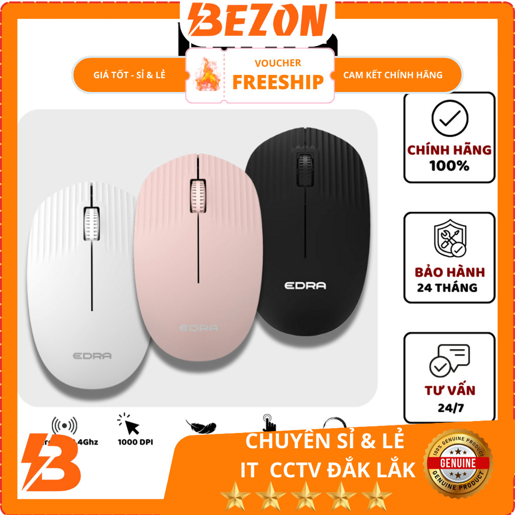 [Bảo Hành 24 Tháng] Chuột Không Dây E-DRA EM608W Kết Nối USB Wireless 2.4G, Độ Phân Giải 1000 DPI