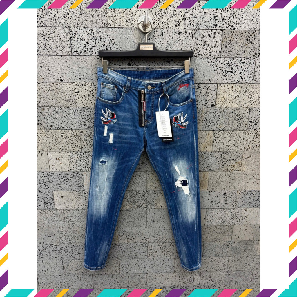 { ÔNG CHÚ AMIRI } Áo Jeans Nam DSQ Xanh Thêu Én Quảng Châu